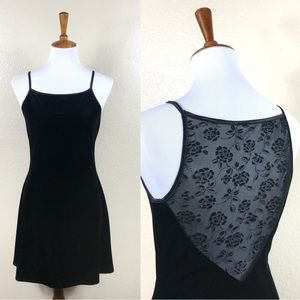 Vintage 90s Rose Mesh Back Velvet Mini Skater Dress